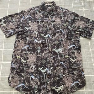 Columbia River Lodge Men's Hawaiian Shirt Size M Button Down Grey short sleeve